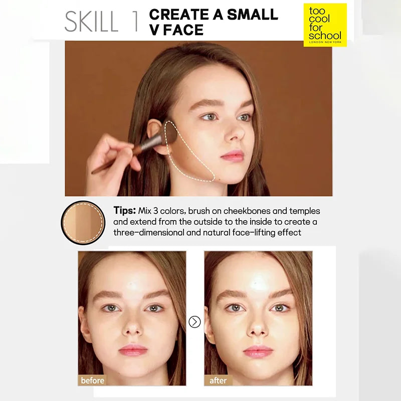 K-Beauty Matte Powder Contour Palette，with Brush, Light, Smooth, Velety Texture ,With mirror, Slimming Facial, Natural Gradation